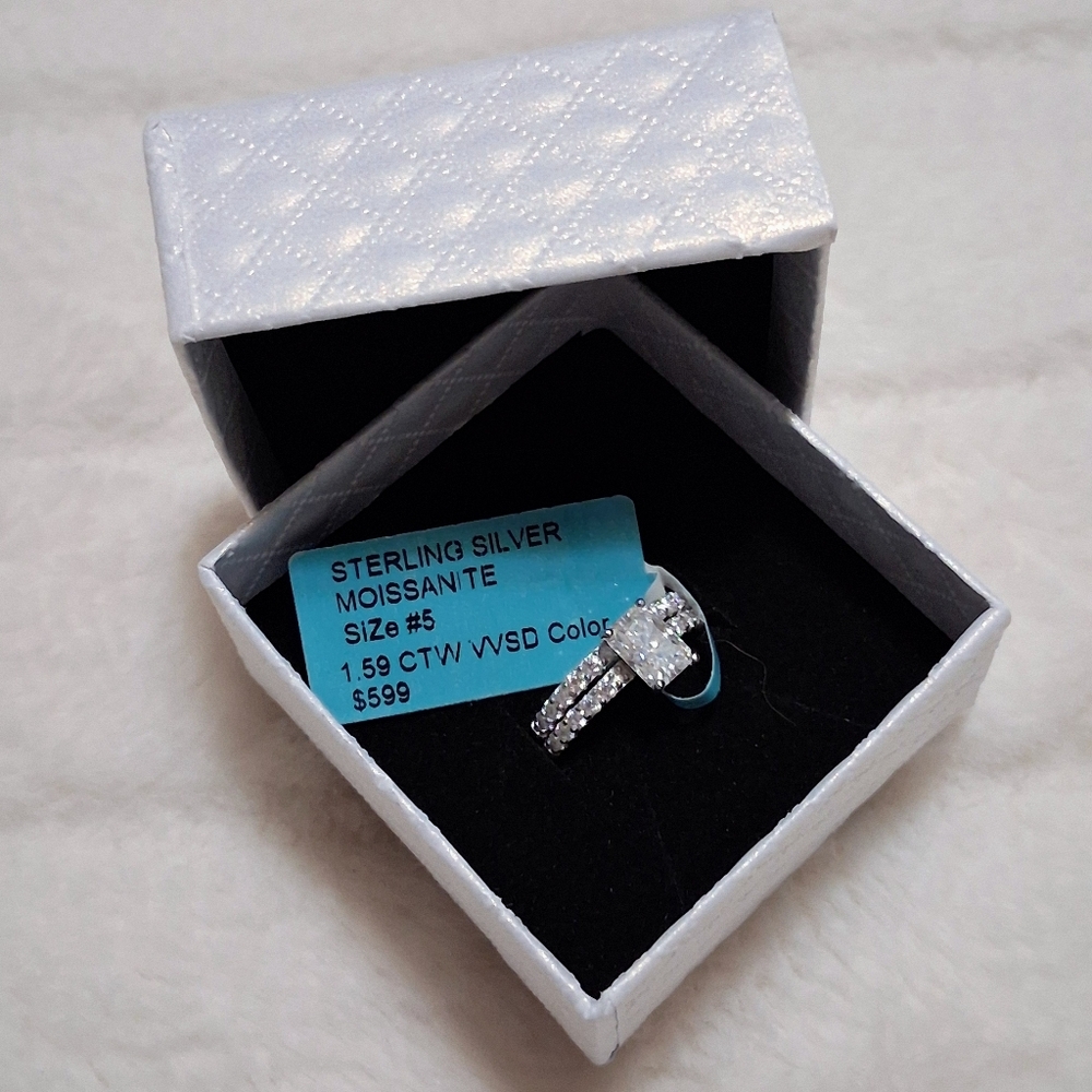 925 STERLING SILVER MOISSANITE WEDDING SET Size 5